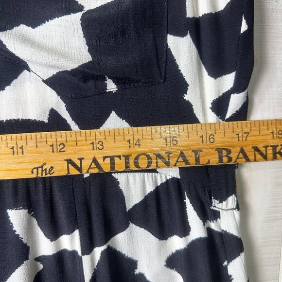 Zara Midi Dress Black & Cream Abstract Print Viscose Button Front Long Sleeve S - Picture 7 of 12